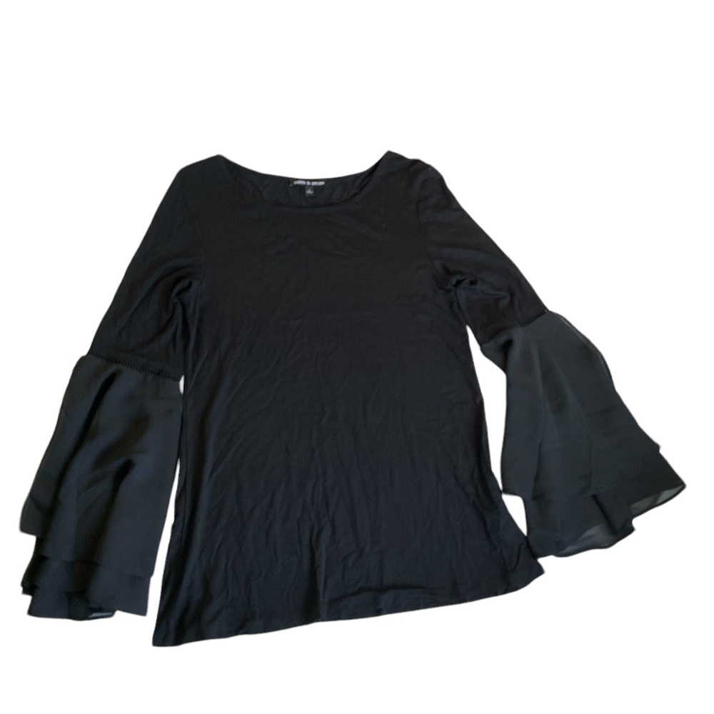Cable & Gauge Black Long Flared Bell Sleeves Small Classic Blouse
